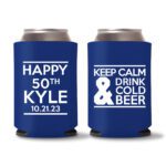 50th birthday koozie D20- Blue