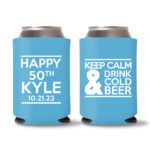 50th birthday koozie D20- Cyan