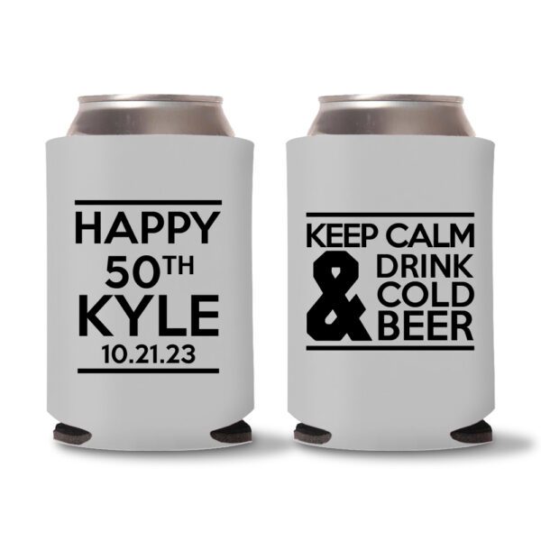 50th birthday koozie D20- Gray