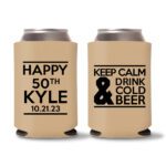 50th birthday koozie D20- Light Brown