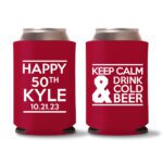 50th birthday koozie D20- Red