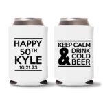 50th birthday koozie D20- White
