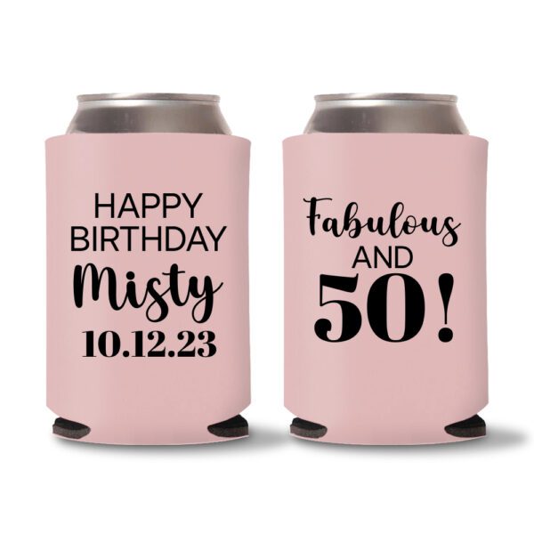 50th birthday koozie D21- Baby Pink