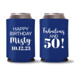 50th birthday koozie D21- Blue