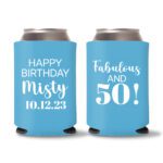50th birthday koozie D21- Cyan