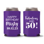 50th birthday koozie D21- Purple