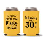 50th birthday koozie D21- Yellow