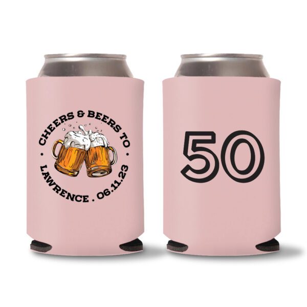 50th birthday koozie D22- Baby Pink