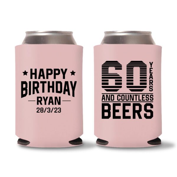 60th Birthday Koozies 11 - Baby Pink