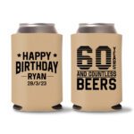 60th Birthday Koozies 11 - Light Brown