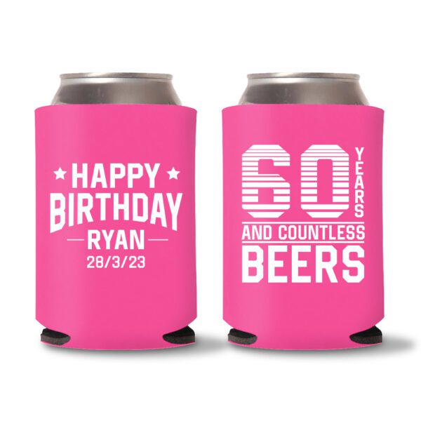 60th Birthday Koozies 11 - Pink