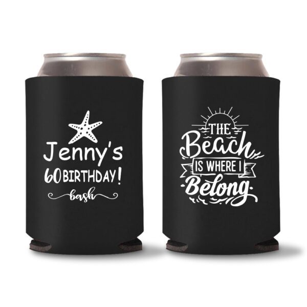 60th Birthday Koozies 13 - Black