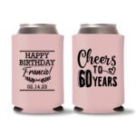 60th Birthday Koozies 14 - Baby Pink