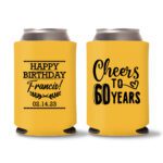 60th Birthday Koozies 14 - Yellow