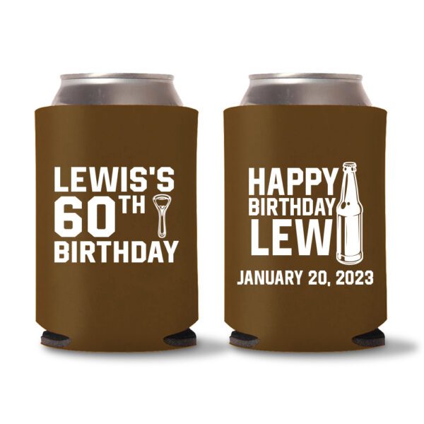 60th Birthday Koozies 16 - Dark Brown