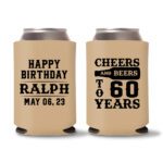 60th Birthday Koozies 17 - Light Brown