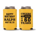 60th Birthday Koozies 17 - Yellow