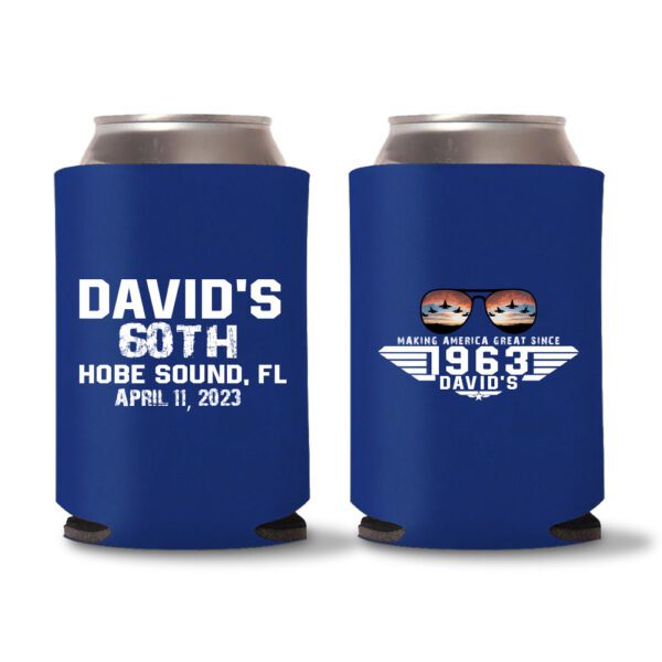 60th Birthday Koozies 23 - Blue