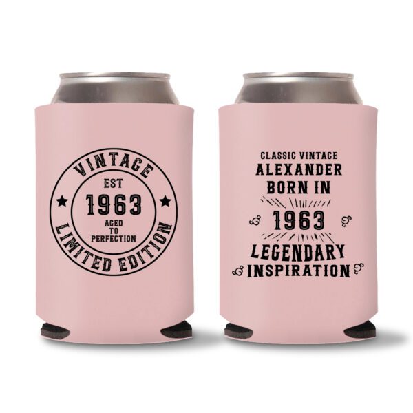 60th birthday koozies D12- Baby Pink