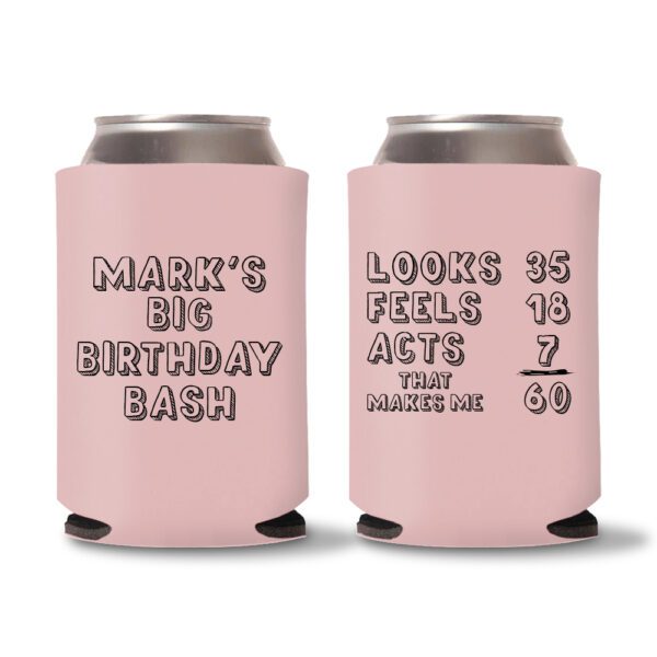 60th birthday koozies D21- Baby Pink