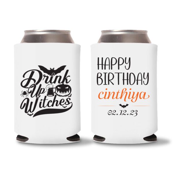 16. Halloween Birthday Koozies - White